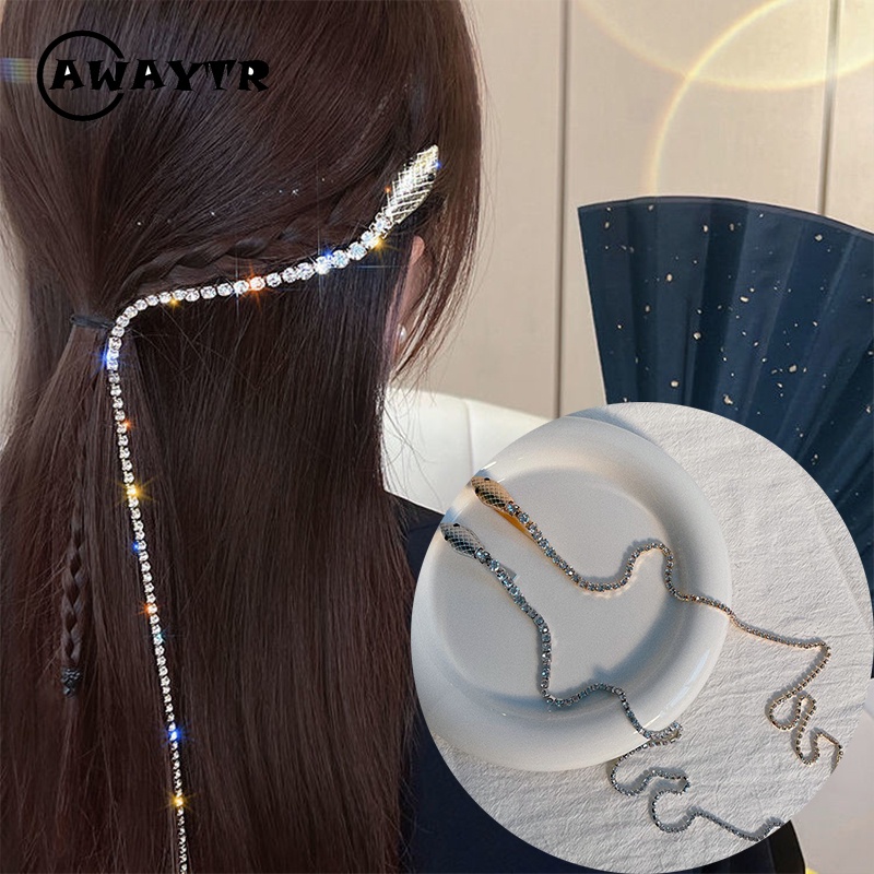 awaytr-กิ๊บติดผมยาวพิเศษ-ประดับเพชร-รูปงู-สําหรับผู้หญิง