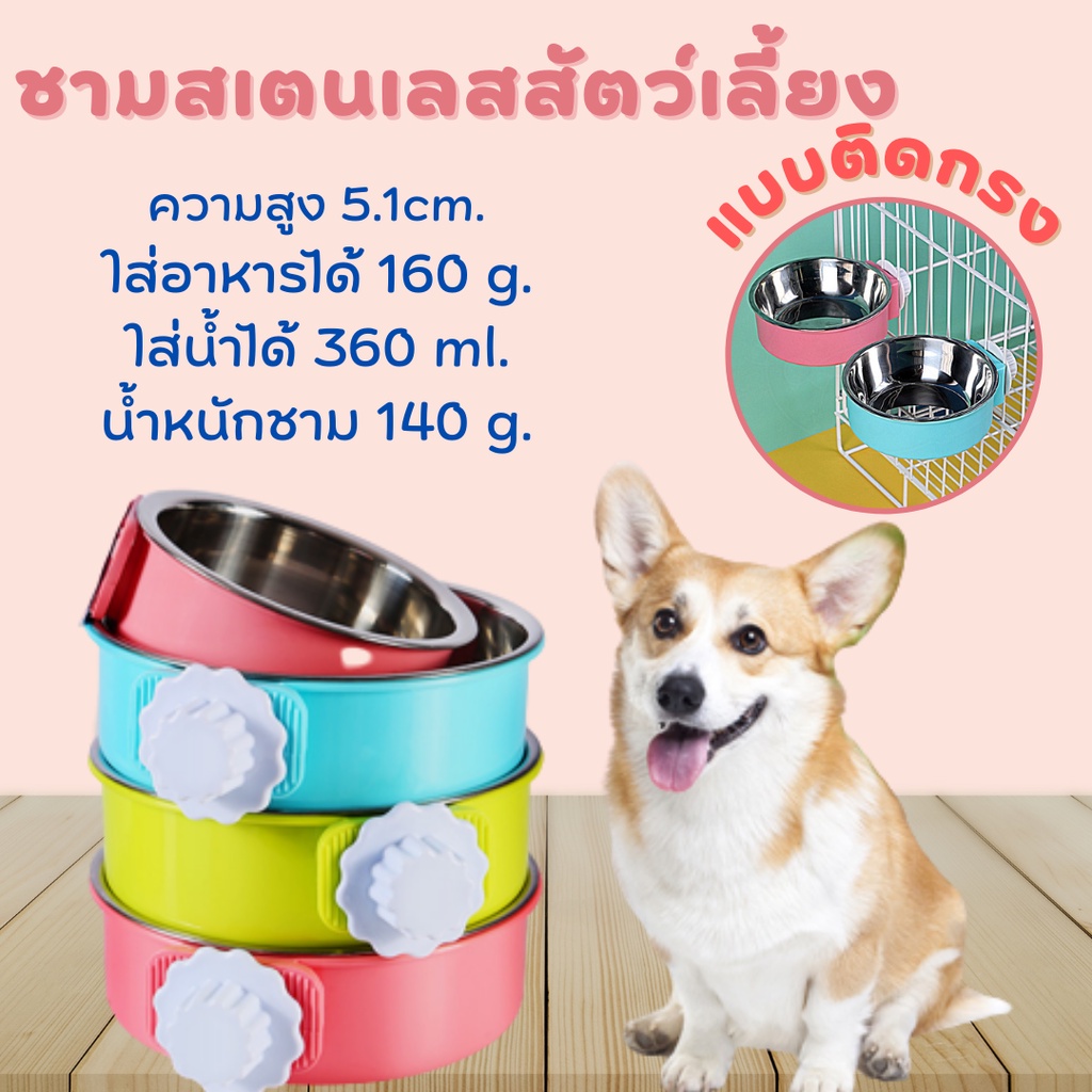 p024-ชามสเตนเลสสัตว์เลี้ยง-แบบติดกรง-มี-3-สีให้เลือก