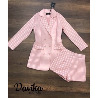 ป้าย Davika🌈 Blazer+กางเกงขาสั้น เซตเสื้อสูทตัวยาว..สีสวยหวานน่ารักมาคู่กับ กางเกงขาสั้นผ้าเดียวกัน ซิปหลังซับในทั้งตัว