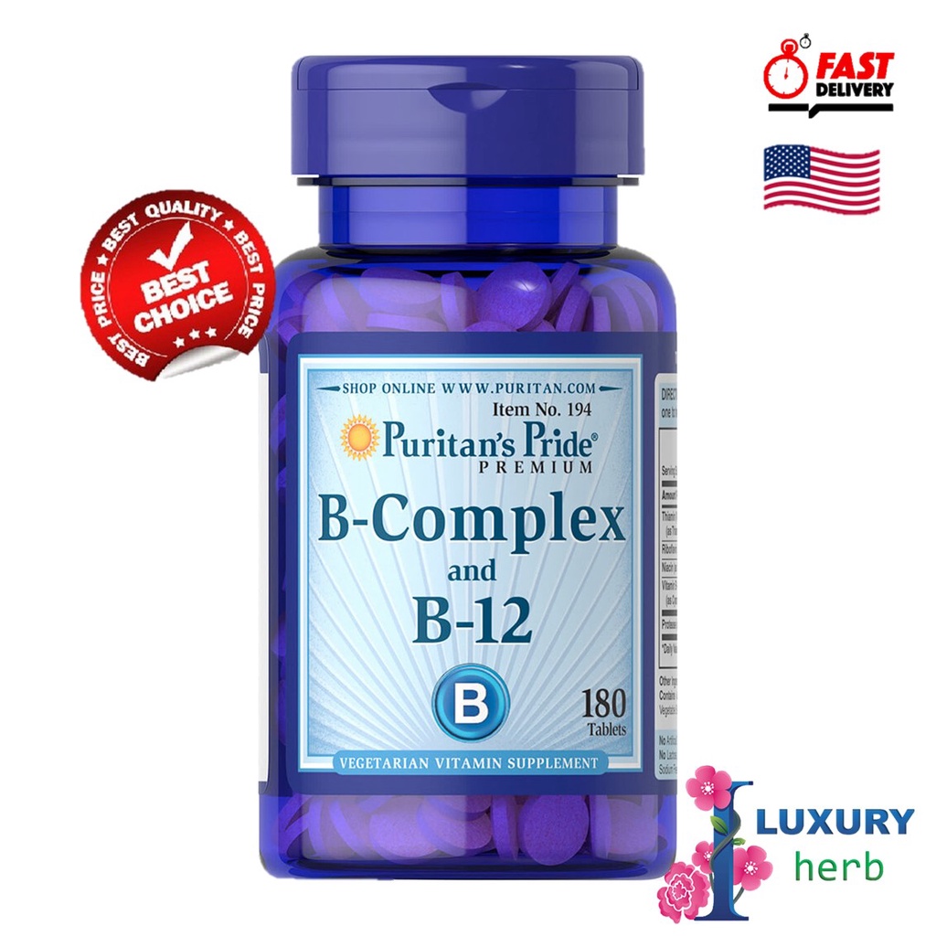 ภาพหน้าปกสินค้าB-Complex And Vitamin B-12 Puritan's Pride 180 Tablets exp.05/2025 จากร้าน iluxuryherb บน Shopee