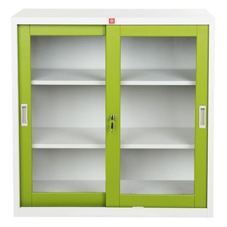 File cabinet CABINET STEEL LUCKY WORLD KSG-90-GG GREEN Office furniture Home &amp; Furniture ตู้เอกสาร ตู้เหล็กบานเลื่อนกระจ