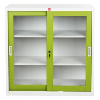 File cabinet CABINET STEEL LUCKY WORLD KSG-90-GG GREEN Office furniture Home & Furniture ตู้เอกสาร ตู้เหล็กบานเลื่อนกระจ