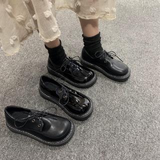 สินค้า 💕รองเท้าผู้หญิง รองเท้าแฟชั่นสตรี สุทธิสีแดงและสีดำย้อนยุครองเท้าหนังขนาดเล็กผู้หญิงอังกฤษลมสาวญี่ปุ่น ส้นสูง 3cm