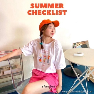 เสื้อยืดผ้าฝ้ายพิมพ์ลายคลาสสิก Morning sherbettee|เสื้อยืดลาย summer checklist oversize SML