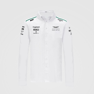 ใหม่ เสื้อโปโลแขนยาว ลายทีมแข่งรถ F1 Aston Martin Cognizant F1 แฟชั่นฤดูร้อน สําหรับผู้ชาย และผู้หญิง 2022