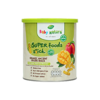 Baby Natura ขนมธัญพืชอบกรอบออร์แกนิคแบบแท่ง รสมะม่วง พีชและบร็อคโคลี่ (1)