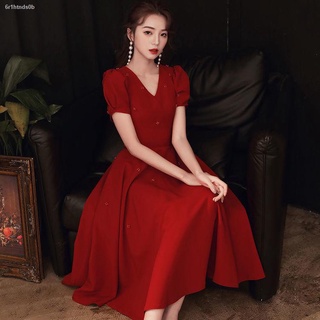 🌼🌼ชุดออกงานเรียบหรู เดรสสีแดง  ชุดกระโปรง ชุดเดรสยาว❅❄✗ชุดไปงานแต่งสาวอวบ ชุดราตรีสาวอวบ Toast clothing 2021 ใหม่ขนาดเ