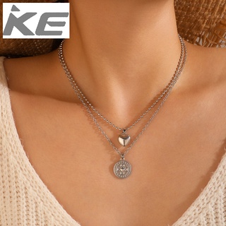 Sweater Chain Geometric Love Double Necklace Metal Disc Necklace for girls for women low pric