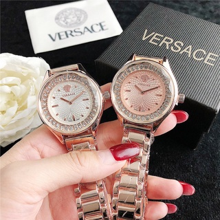 Versace นาฬิกาข้อมือ สายสแตนเลส ประดับเพชร ลําลอง แฟชั่นสําหรับผู้หญิง
