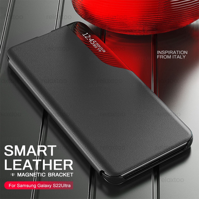 samung-s22-ultra-case-smart-view-leather-flip-cover-samsung-galaxy-s22ultra-s22-2022-magnetic-book-stand-coque