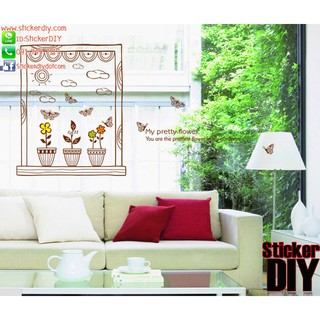 SALE Transparent Wall Sticker สติ๊กเกอร์ติดผนัง My pretty flower (กว้าง95m.xสูง56cm.)