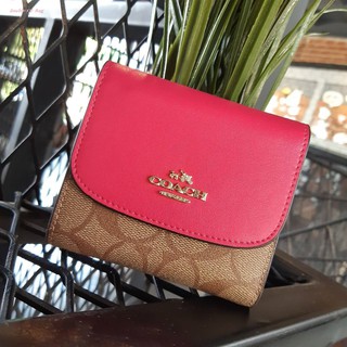 (แท้ 💯%‼) COACH F87589 SMALL WALLET IN SIGNATURE CANVAS