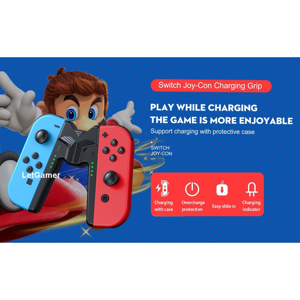 ภาพหน้าปกสินค้ามีไฟ LED ชาร์จไปด้วย เล่นไปด้วย กริบจอยเกม Joy Con แท่นชาร์จ สําหรับ Nintendo Switch OLED / Switch Joy Con จากร้าน letgamer บน Shopee