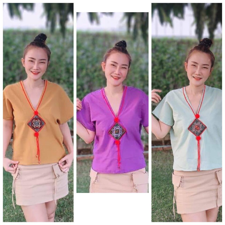 เสื้อผ้าฝ้าย-สีพื้น-ตกแต่ง-เก๋ๆ-น่ารักๆ