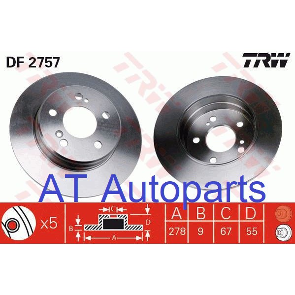 จานเบรคหลัง-benz-w208-clk200-clk200kom-clk230kom-1997-2002-df2757-ราคาสินค้าต่อ1ใบ