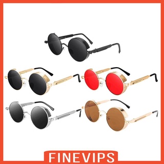 [finevips] Steampunk แว่นตากันแดด กรอบโลหะ ทรงกลม สไตล์เรโทร เลนส์กลม สีดํา สีเทา