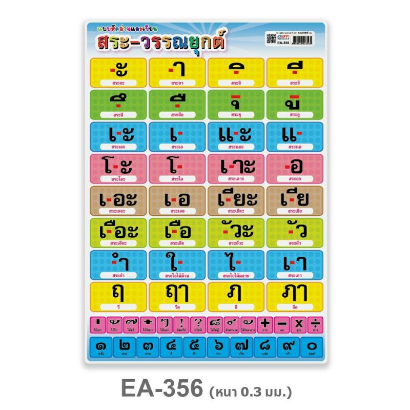 กันน้ำ-โปสเตอร์สระ-ขนาด-a4-แบบหัดอ่านและหัดเขียน-สระ-วรรณยุกต์ไทย-ea-356-2winbooktoys