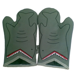 (ซื้อ 1 คู่ แถม 1 คู่ ) ถุงมือกันความร้อน - ลาย Shark (สีเทา)