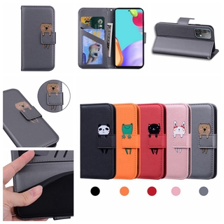 Fashion Cartoon Animals Flip Case Samsung Galaxy A52 5G / 4G PU Leather Soft TPU Casing Magnetic Buckle Wallet Cover Card Holders Stand