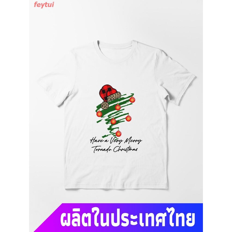 สุขสันต์วันคริสต์มาส-คริสต์มาสอีฟ-ซานตาคลอส-เลื่อน-ต้นคริสต์มาส-คอกลม-แฟชั่น-แขนสั้น-แฟชั่น-เสื้อยืด-ผ้าฝ้ายแท้-have-a-v