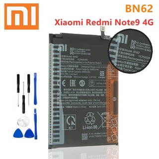 XiaoMi เดิมแบตเตอรี่ BN62 6000MAh สำหรับ Xiaomi Redmi Note9 4G POCO M3แบตเตอรี่คุณภาพสูง + ฟรีเครื่องมือ