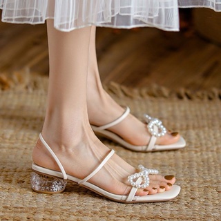 พร้อมส่ง รองเท้าส้นสูง ประดับโบว์ แฟชั่นฤดูร้อน สไตล์ฝรั่งเศส