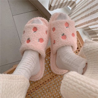 Coco Puroii - รองเท้าใส่เดินในบ้านลายพีช สีชมพู (พร้อมส่ง)