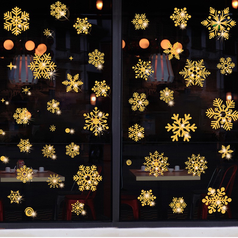 wuxiang-สติกเกอร์ติดผนัง-ลายเกล็ดหิมะ-คริสต์มาส-สีทอง