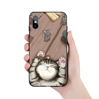 เคส TPU นิ่ม ลายแมวขี้เกียจน่ารัก สําหรับ iPhone 13 mini 14 Pro 5S 6 6S 7 8 Plus X 11 12 Pro Xs Max Xr SE2