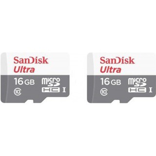 [แพ็คคู่ 16 สุดคุ้ม] Sandisk MicroSD Ultra Class 10 ความเร็ว 80MB/S - 16GB (SDSQUNS-016G-GN3MN x2)