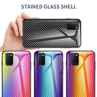 For OPPO A92 OPPO A52 Luxury Thin Carbon Fiber Pattern Tempered Glass Shockproof Smooth Case Cover