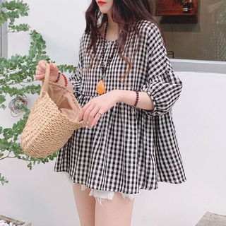 เสื้อคาร์ดิแกน คอกลม ทรงหลวม ลายสก๊อต สีดํา และสีขาว แฟชั่นฤดูร้อน สไตล์เกาหลี สําหรับผู้หญิง