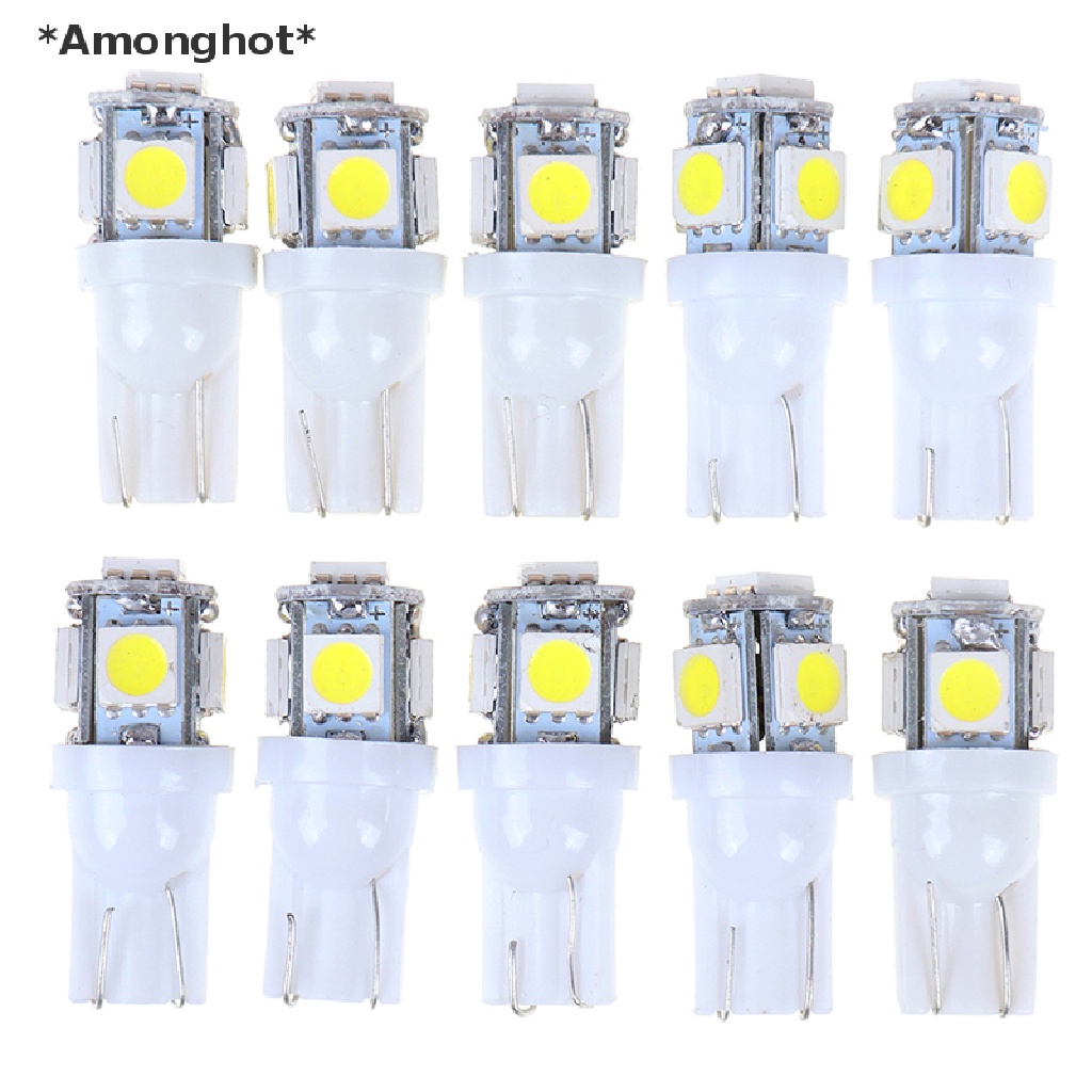 amonghot-หลอดไฟ-led-t10-wedge-5-smd-5050-5w5-สีขาว-สําหรับติดป้ายทะเบียนรถยนต์-10-ชิ้น