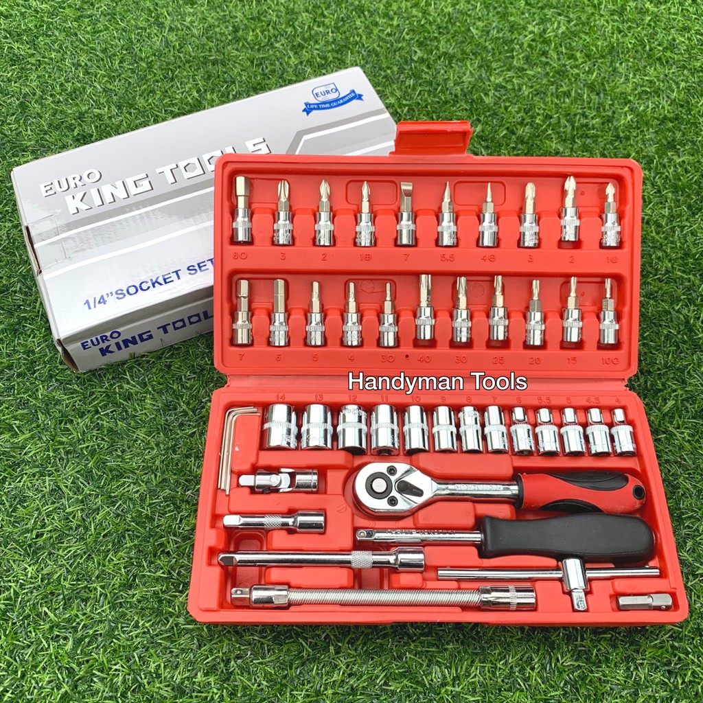 EURO KING TOOLS 46 ชิ้น ชุดบล็อก ประแจ ขนาด 1/4 Socket Set Shopee