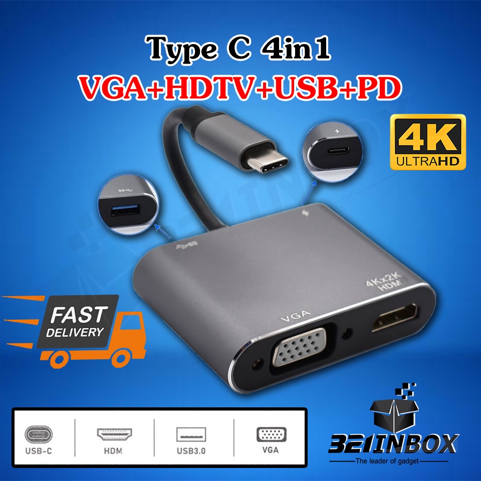 ภาพหน้าปกสินค้าลดเพิ่ม 40 Code: 0M5G8 SECURE 4In1 แปลง Type C USB 3.1 to HDTV+VGA+USB 3.0+PD พร้อมส่ง จากไทย จากร้าน 321inbox บน Shopee