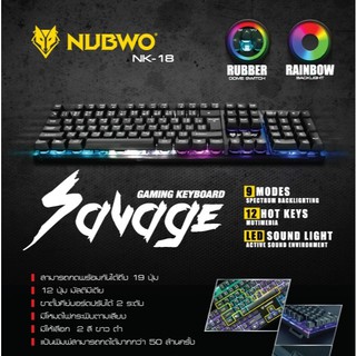 ภาพหน้าปกสินค้าคีย์บอร์ดเกมมิ่ง Nubwo Savage Gaming keyboard NK-18 (ประกัน 1 ปี) ที่เกี่ยวข้อง