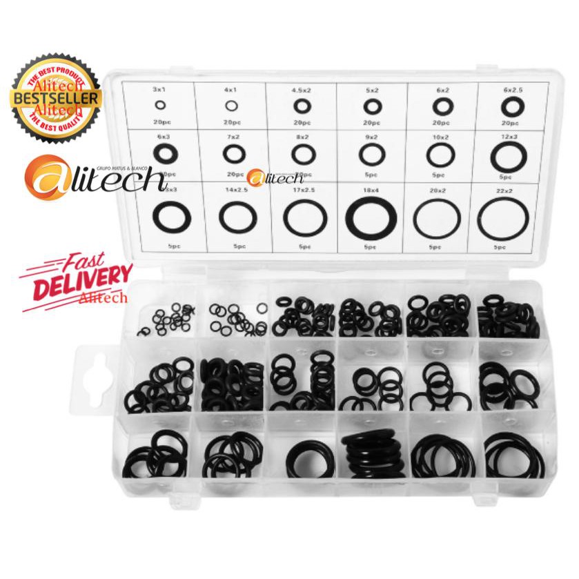 alitech-ยางโอริง-225pcs-o-ring-assortment-nitrile-rubber-washer-seals-nbr-kit-18-sizes-in-black