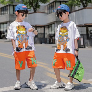🔥เกาหลีขายร้อน [เสื้อและกางเกงขาสั้น] ชุดสูทผ้าฝ้ายฤดูร้อนสำหรับเด็กผู้ชายปี 2021 เทรนด์สไตล์เกาหลีของเด็กวัยกลางคนหล่อแ