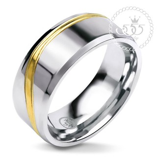 555jewelry แหวนเรียบ แหวนดีไซน์ สีสตีลเงิน-ทอง รุ่น MNR-349T-B - แหวนเรียบ ดีไซน์แบบ unisex สแตนเลสสตีล