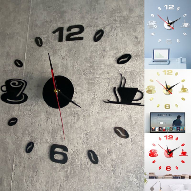 เมล็ดกาแฟ-นาฬิกาติดผนัง-diy-3d-วอลเปเปอร์-clock-3d-watch-acrylic-wall