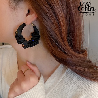 Ellastore123 ต่างหูห่วง รูปตัว C ประดับพลอยเทียม ทรงกลม ผ้าไหม เครื่องประดับแฟชั่น สําหรับผู้หญิง 1 คู่