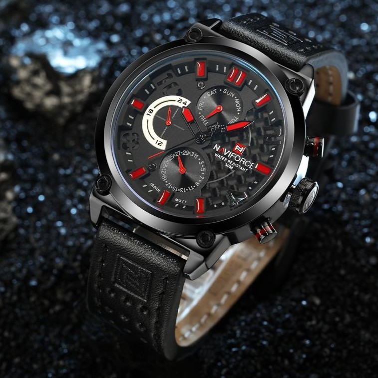 ภาพหน้าปกสินค้าหรูหราในราคาเบาๆนาฬิกาข้อมือชาย กันน้ำ นาฬิกา naviforce แท้ รุ่นNF9068-RED สายหนัง ของแท้100%