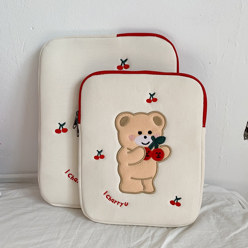 กระเป๋าใส่แล็ปท็อป-ปักลายหมีเชอร์รี่น่ารัก-สไตล์เกาหลี-ญี่ปุ่น-และเกาหลีใต้-ขนาด-11-นิ้ว-13-นิ้ว