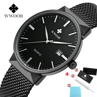 สินค้า WWOOR นาฬิกาผู้ชาย นาฬิกาข้อมือควอตซ์กีฬากันน้ำสำ นาฬิกาสแตนเลสหรูหรา 8826W