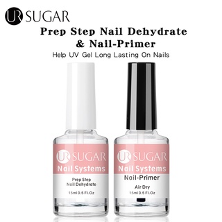 Ur SUGAR Prep Step Nail Dehydrate And Nail Primer Set Base Top Coat Glass Bottle UV Gel Polish ชุดยาทาเล็บติดทนนาน