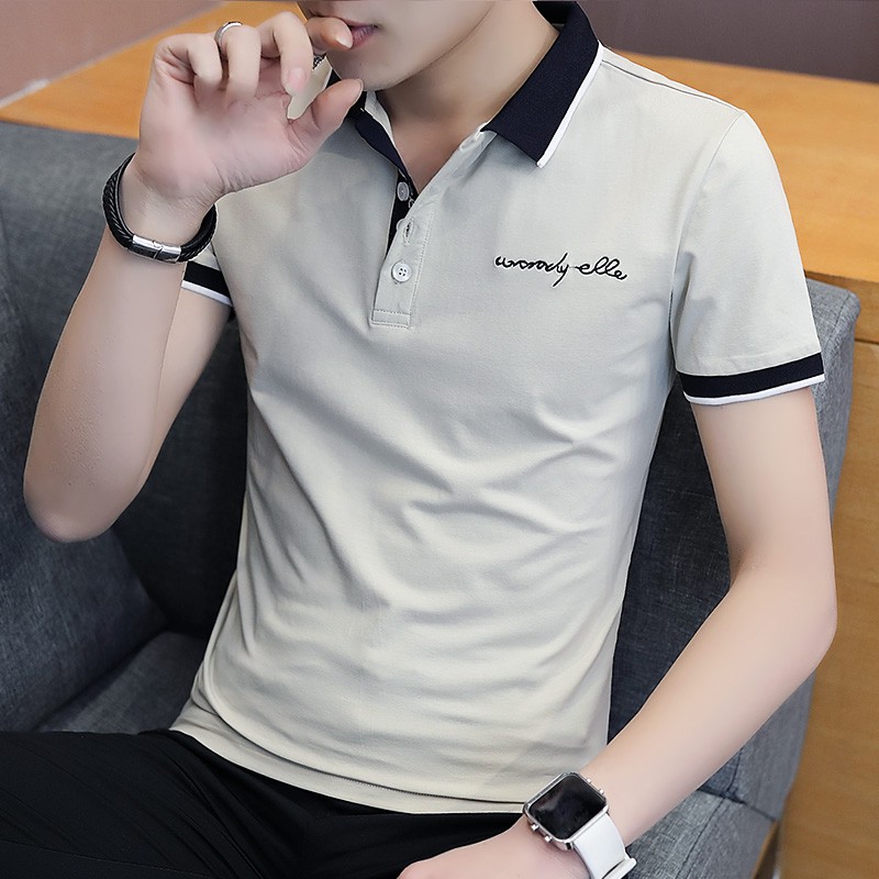 ผู้ชายแขนสั้นtเสื้อ2021เวอร์ชั่นเกาหลีใหม่ของแนวโน้มสลิมปกสีทึบpoloเสื้อลำลองชายหล่อความเห็นอกเห็นใจ