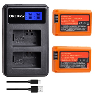 NP-FW50 NP FW50 Orange Camera Battery + LCD Dual USB Charger for Sony ZV-E10L Alpha a6500 a6300 a6000 a5000 a3000 NEX-3