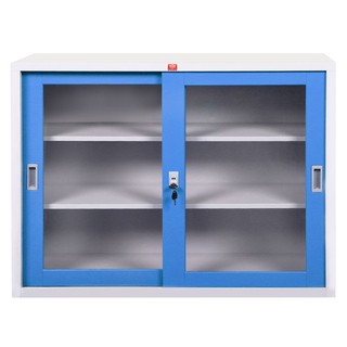ตู้เอกสาร ตู้เหล็กบานเลื่อนกระจก KSG-120-RG สีน้ำเงิน เฟอร์นิเจอร์ห้องทำงาน เฟอร์นิเจอร์และของแต่งบ้าน CABINET STEEL KSG