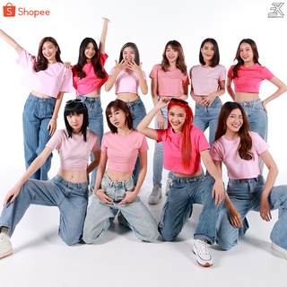 Expogarment เสื้อครอป สีชมพู เอวลอย PINK CROP แขนสั้น คอกลม ผ้าคอตตอน มี3ทรง 4 โทน (ชมพูอ่อน บานเย็น พีช ชมพูนู้ด)