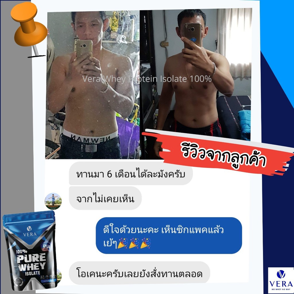 Vera Whey Protein รุ่น 10-1-28060-5-0004 เวย์โปรตีน Isolate 100% สูตรลีนไขมัน ปราศจากแลคโตส น้ำตาลและไขมัน 0% สำหรับผู้ที่ต้องการสร้างกล้ามเนื้อคมชัด
